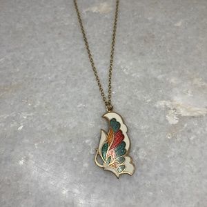 Enamel Butterfly Necklace on a Gold Tone Chain, Guilloche Enamel Butterfly